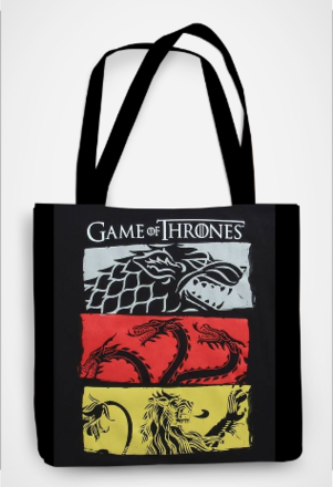Game of Thrones Houses Canvas Tote Bag – Stark, Targaryen, Lannister Emblem