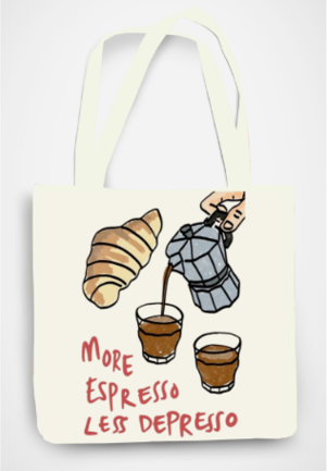 More Espresso Less Depresso AOP Tote Bags